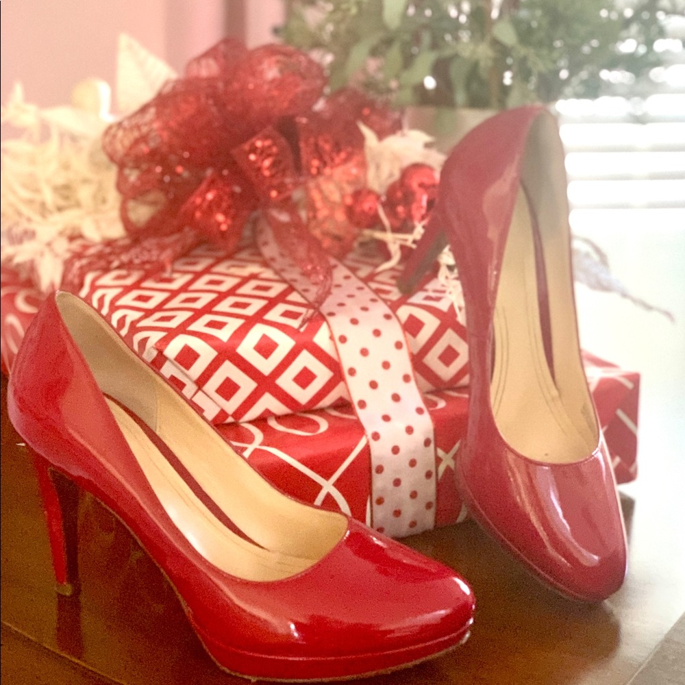Holiday red patent Cole Haan pumps.